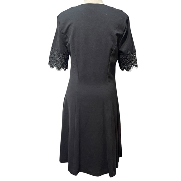 IMNYC Isaac Mizrah Black Ponte Lace Trim Professional Polished Career Dress M - Picture 3 of 13